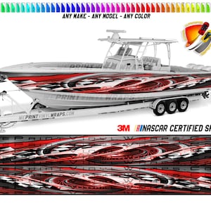 Red and Gray Checkered Graphic Vinyl Boat Wrap Decal Fishing Pontoon Sportsman Console Bowriders Deck Boat Watercraft etc.. Boat Wrap Decal