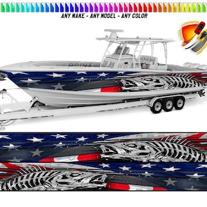 Decalcomania grafica in vinile con bandiera americana e spigola, per barche, pontoni da pesca, console sportive, bowrider, pontili, imbarcazioni, ecc.