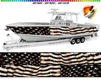 Amerikaanse vlag bruin en zwart patriottisch grafisch vinyl boot wrap sticker visserij ponton sportman zee console waterscooters enz.. boot wrap sticker