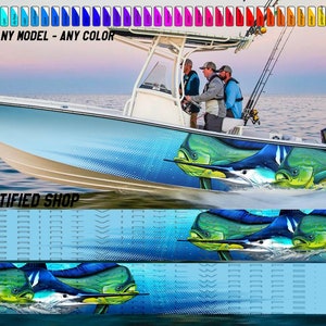 Mahi Mahi and Marlin Sky Blue Graphic Vinyl Boat Wrap Fishing Bass Pontoon  Sportsman Console Bowriders Watercraft etc.. Boat Wrap Decal