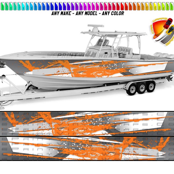 Gray and Orange Splatter Graphic Boat Vinyl Wrap Decal Fishing Pontoon Sportsman Tenders Console Bowriders Deck etc.. Boat Wrap Decal