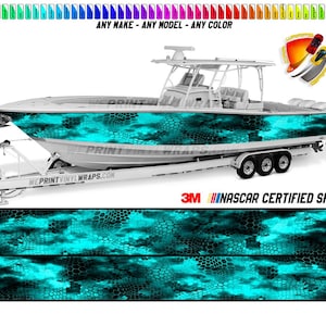 Aqua Camo Chameleon  Vinyl Boat Wrap Decal Fishing Pontoon Sportsman Console Bowriders Deck Boat Watercraft etc.. Boat Wrap Decal