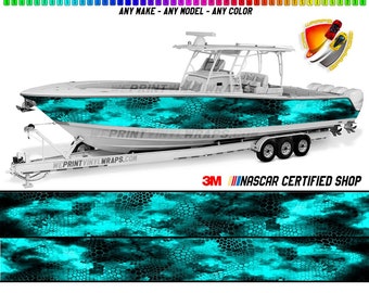 Aqua Camo Chameleon Vinyl Boot Wrap Decal Vissersponton Sportman Console Bowriders Dek Boot Waterscooters etc.. Boot Wrap Decal