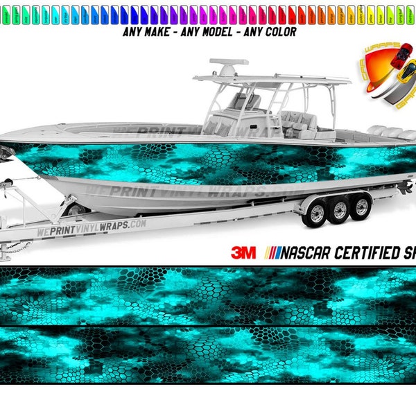 Aqua Camo Chameleon  Vinyl Boat Wrap Decal Fishing Pontoon Sportsman Console Bowriders Deck Boat Watercraft etc.. Boat Wrap Decal