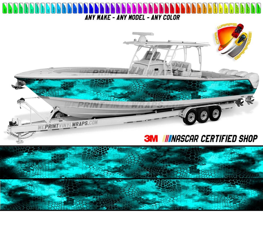 Camouflage Sea Blue Graphic Boat Vinyl Wrap Decal Fishing Pontoon