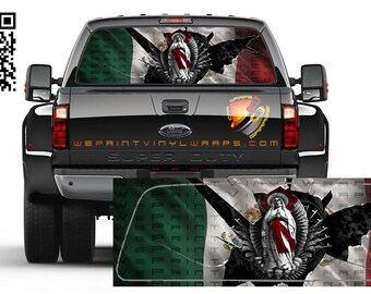 Mexicaanse vlag Santa Muerte Bandera de Mexico achterruit Tint geperforeerde grafische sticker sticker vrachtwagens auto's campers