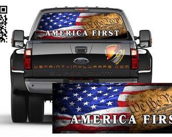 American Flag Color We The People America First Rear Window Perforated Graphic Decal Trucks Cars Campers RV