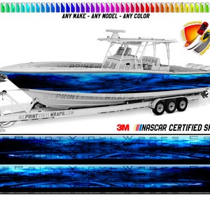 Blue Cloudy  Graphic Vinyl Boat Wrap Decal Fishing Pontoon Sportsman Console Bowriders Deck Boat Watercraft etc.. Boat Wrap Decal