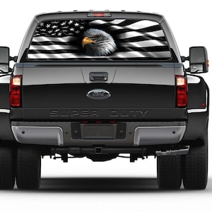American Flag Black & White Eagle Rear Window Perforated Graphic Vinyl Sticker Cars Trucks Campers