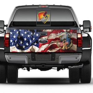 American Flag Veterans Home of the Free Patriotic Tailgate Wrap Vinyl Graphic Decal Sticker Trucks Campers