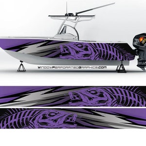 Astratto viola spigola grafica barca vinile avvolgere pesca spigola pontone sportivo offerte skiffs barca Console ecc... Barca Wrap Decal