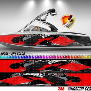 Red Hexagons Graphic Vinyl Boat Wrap Decal Fishing Bass Pontoon Sportsman Console Bowriders Deck Boat Watercraft etc.. Boat Wrap Decal