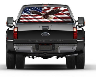 AMERICAN FLAG Eagle Flying Patriotic Rear Window Perforated Graphic  Decal Trucks Cars Campers