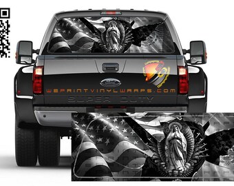 Mexicaanse en Amerikaanse vlag zwart-wit Santa Muerte Bandera de México achterruit Tint geperforeerde grafische sticker sticker vrachtwagens auto's campers