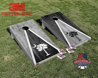 South Carolina Black and Gray Wood Triangle Cornhole Board Vinyl Wrap Skins Laminated Decal Set