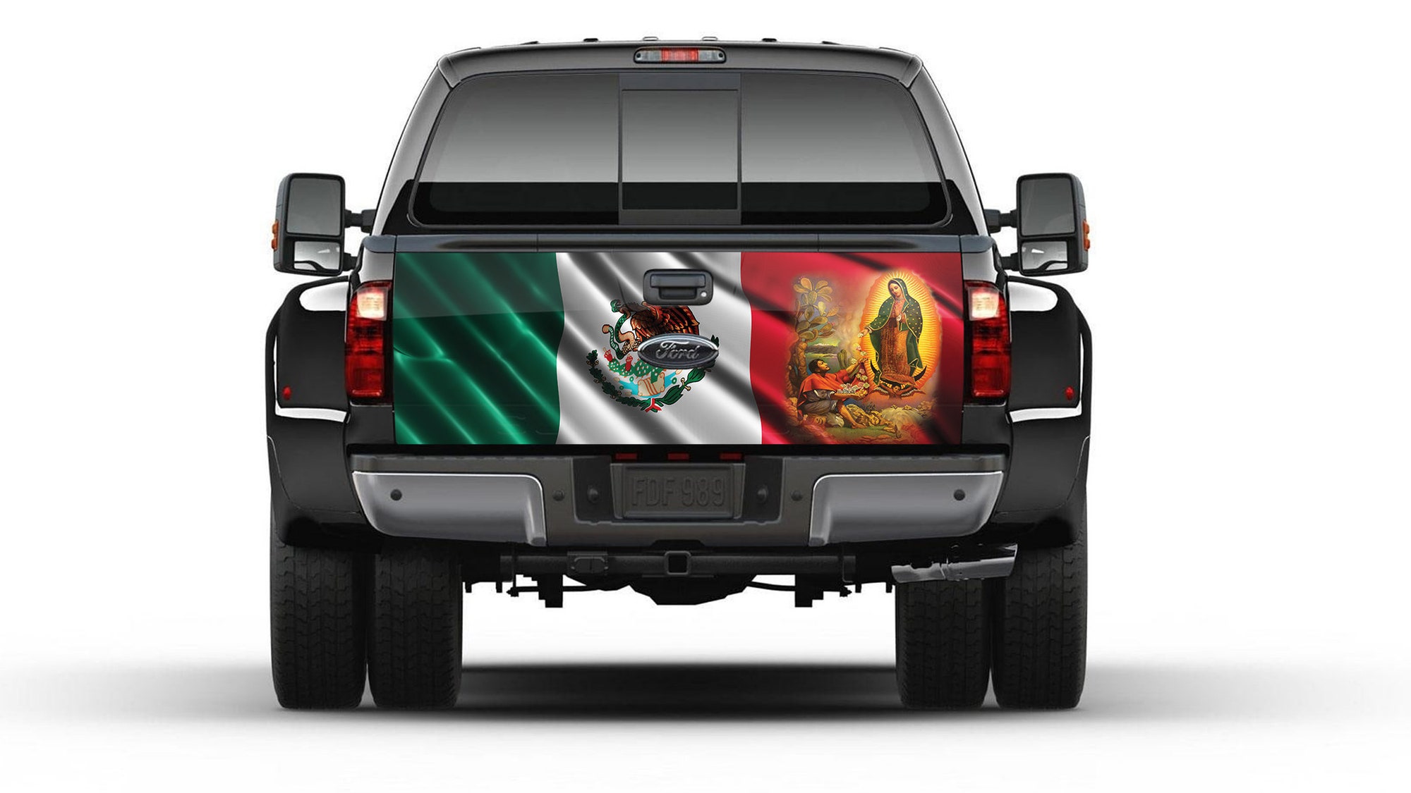 Mexican Flag with Virgen de la Guadalupe Tailgate Truck Bed Decal