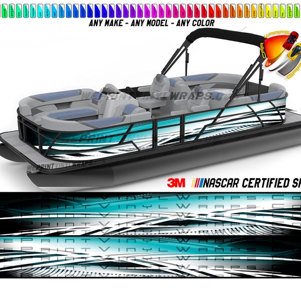 Aqua and White Lines Graphic Vinyl Boat Wrap Decal Fishing Pontoon Sportsman Console Bowriders Deck Boat Watercraft  etc.. Boat Wrap Decal