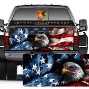 American Flag Wavy Eagle Patriotic Tailgate Wrap Vinyl Graphic Decal Sticker Trucks Campers
