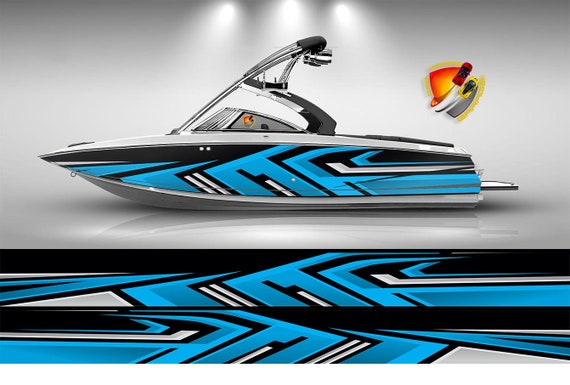 Blue,white and Black Lines Modern Graphic Vinyl Boat Wrap Fishing