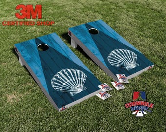 Sea Shell Blue Wood Cornhole Board Vinyl Wrap Skins  Laminated Decal Sticker Set