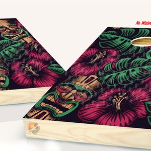 Cornhole Tropical Tiki Cornhole Board Vinyl Wrap Laminated Decal Sticker Set