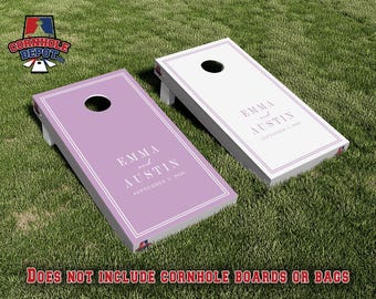 Custom Personalized Name Elegant Lavender and White Cornhole Board Vinyl Wrap Skins Laminated Sticker Set Decal Anniversary Wedding Gifts