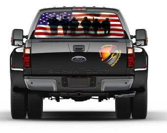 American Flag Soldiers Military Patriotic Rear Window Graphic Perforated Decal Vinyl Pickup Cars Campers