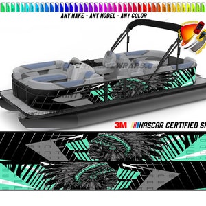 Indian Skeleton Aquamarine  Graphic Vinyl Boat Wrap Decal Pontoon Sportsman Console Bowriders Deck Watercraft etc.. Boat Wrap Decal