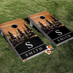 Custom Personalized Name Forest Wood Cornhole Board Vinyl Wrap Skins Laminated Sticker Set Decal Anniversary Wedding Gifts
