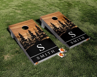 Custom Personalized Name Forest Wood Cornhole Board Vinyl Wrap Skins Laminated Sticker Set Decal Anniversary Wedding Gifts