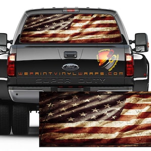 AMERICAN FLAG WAVY Soiled Vintage Rear Window Perforated Graphic  Decal  Pickup Truck Campers Cars