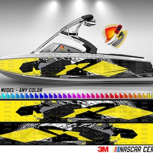 Yellow Hexagons Graphic Vinyl Boat Wrap Decal Fishing Pontoon Sportsman Console Bowriders Deck Boat Watercraft etc.. Boat Wrap Decal