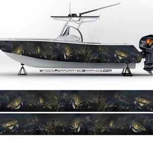 Catfish Shad Fishes Graphic Vinyl Boat Wrap Bass Fishing Pontoon Sportsman Decal Watercraft  Sea Doo Chaparral etc.. Boat Wrap Decal