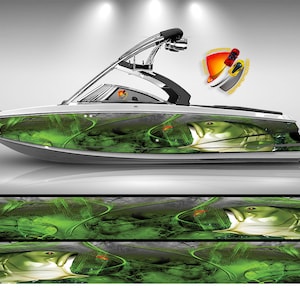 Green Seabass Big Fish Graphic Vinyl Boat Wrap Decal Fishing  Pontoon Sportsman Tenders Console Bowriders Watercraft etc.. Boat Wrap Decal