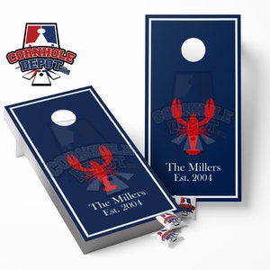 Maine Lobster Personalized Blue Cornhole Board Vinyl Wrap Laminated Sticker Set Decal Custom  Anniversary Birthday Wedding Gifts