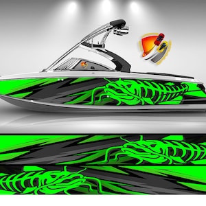 Catfish Green Lime Graphic Vinyl Boat Wrap Bass Fishing Pontoon Sportsman Chaparral Sea Doo Tritoon  Water Sports  etc.. Boat Wrap Decal