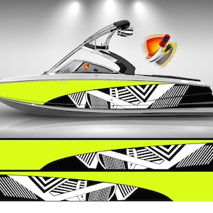 Bright Yellow and White Modern Lines Graphic Vinyl Boat Wrap Decal Fishing Pontoon Sportsman Console  Watercraft etc.. Boat Wrap Decal
