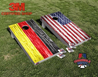 American and Germany Flag Cornhole Board Vinyl Wrap Skins Laminated Sticker Set Decal