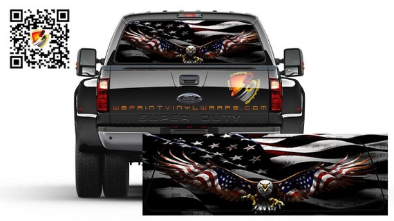 American Flag Flying Eagle Rear Window Perforated Decal - Patriotic Truck/SUV Window Graphic