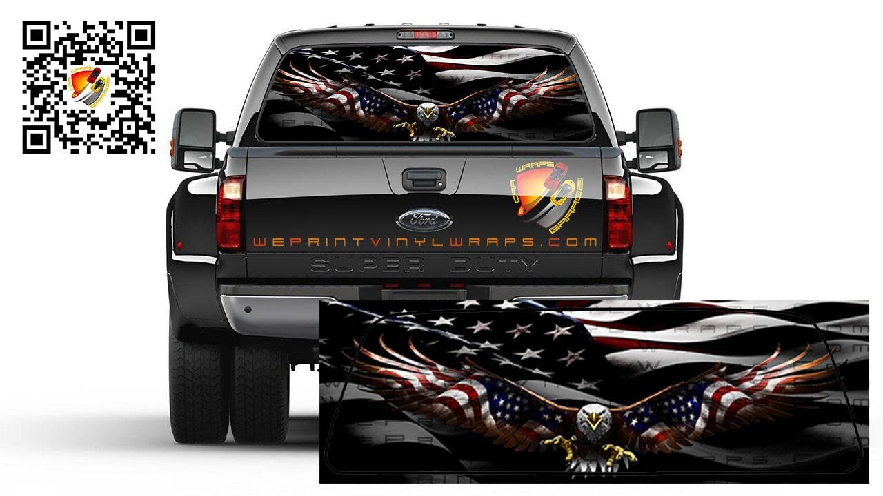 American Flag On Eagle Patriotic Rear Window Tint Perforated Vinyl Graphic Decal Sticker Trucks Cars Campers
