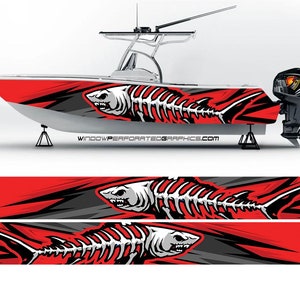 Astratto rosso squalo grafico vinile barca Wrap pesca pontone Decal moto d&#39;acqua sportivo offerte Skiffs barca Console ecc... Barca Wrap Decal