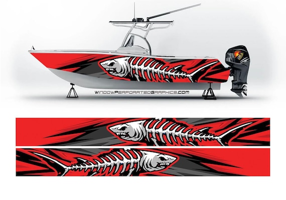 Abstract Red Shark Graphic Vinyl Boat Wrap Fishing Pontoon Decal Watercraft  Sportsman Tenders Skiffs Boat Console Etc.. Boat Wrap Decal -  Canada