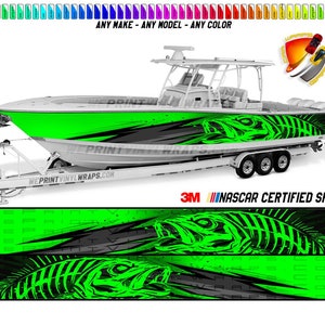 Lime Green Seabass Graphic Boat Vinyl Wrap Decal Fishing Bass Pontoon Decal Bowriders Deck Watercraft   etc.. Boat Wrap Decal