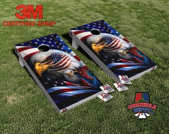 Amerikanische Flagge Adler Freiheitsstatue Cornhole Board Vinyl Wrap Skins Laminierter Aufkleber Set Abziehbild