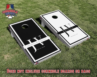 Custom Personalized Elegant White and Black Cornhole Board Vinyl Wraps Laminated Sticker Decal Set Weddings Anniversary Gifts