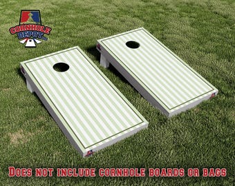 Stripes Green Sage Cornhole Board Vinyl Wrap Skins Laminated Decal Set Anniversary Wedding Gifts
