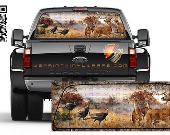 Hunting Deer Turkey Forest Rear Window Perforated Graphic Decal Sticker Trucks Campers Cars SUV
