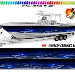 Navy Blue Wavy Graphic Vinyl Boat Wrap Decal Fishing Pontoon Sportsman Console Bowriders Deck Watercraft Water Sports etc.. Boat Wrap Decal