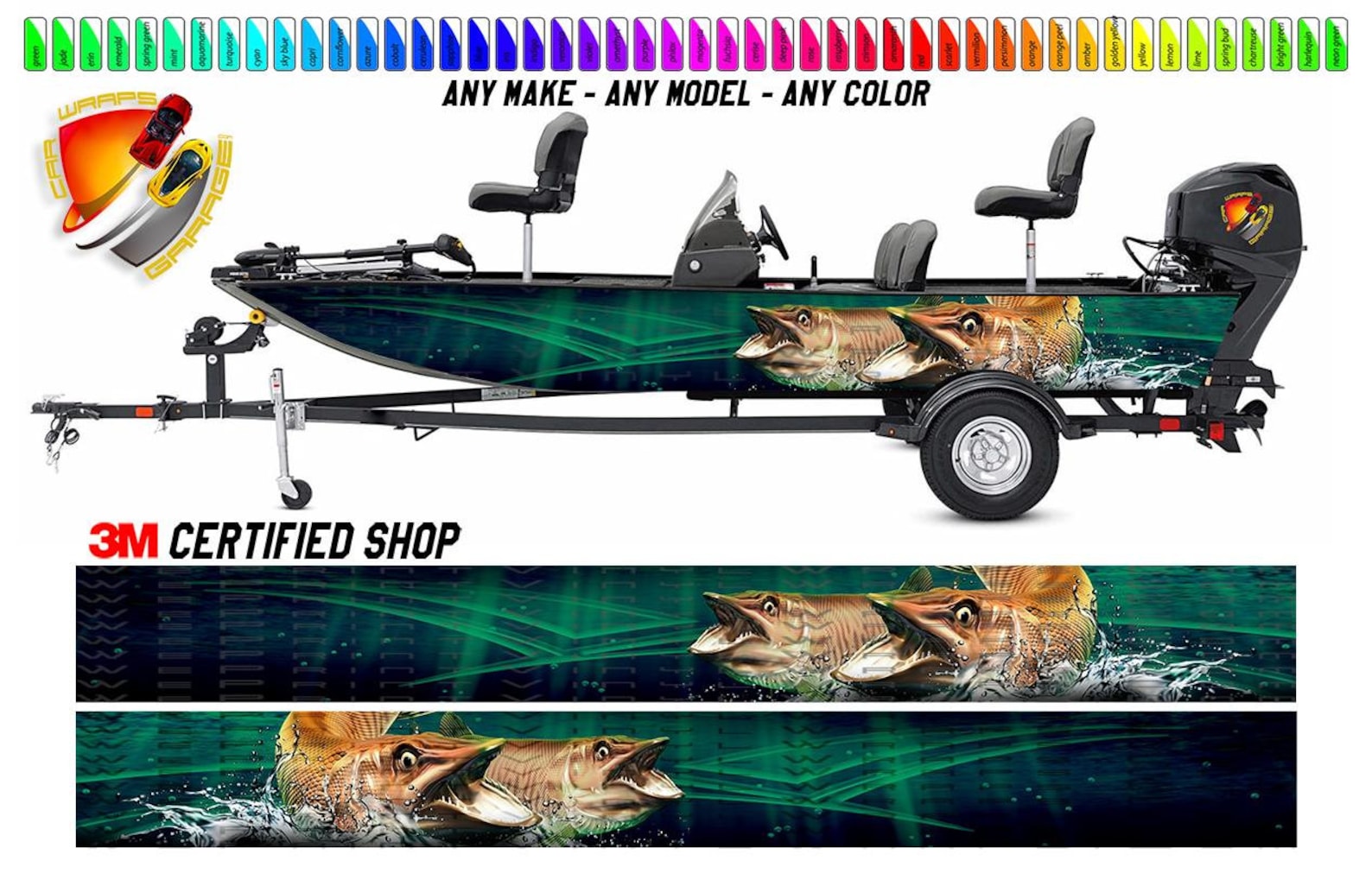 Tiger Muskie Freshwater Fish Green Graphic Vinyl Boat Wrap Fishing ...