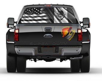 American and Mexican Flag  Black and White Bandera de Mexico Rear Window Graphic Perforated Vinyl Tint Sticker for Truck  Cars Campers